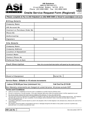 Onsite Service Request Form Regional