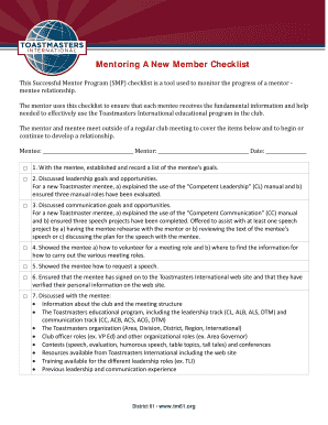 Toastmasters Mentoring Checklist  Form