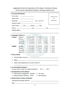 Application Form for Admission to Providence University Oia Pu Edu