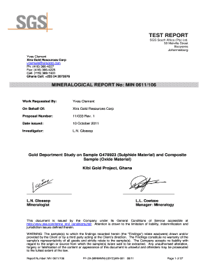 MINERALOGICAL REPORT No MIN 0611106 Xtra Gold  Form