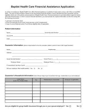 Baptist Health Care Financial Assistance Application Bhcpns  Form