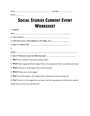Current Events Worksheet for Middle School PDF  Form