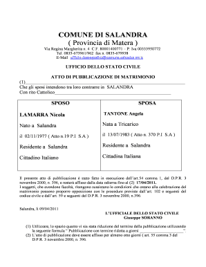 ATTO DI PUBBLICAZIONE DI MATRIMONIO 09 2 PDF Comune Di Comune Salandra Mt  Form
