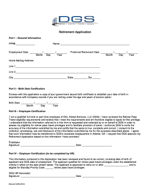 Retirement Application DGS Pass  Form