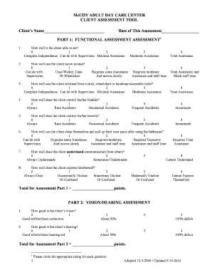 McCOY ADULT DAY CARE CENTER CLIENT ASSESSMENT TOOL Client  Form