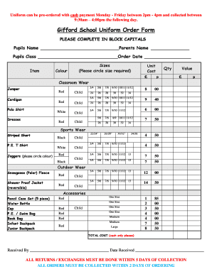 Uniform Order Form