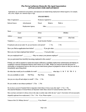 Print Application for Employment Perry Lutheran Home Perrylutheranhome  Form