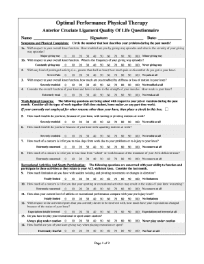Anterior Cruciate Ligament Quality of Life Questionnaire  Form