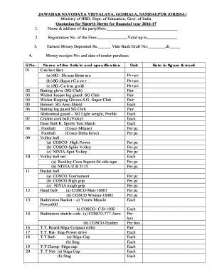 Sports Equipment Quotation Format