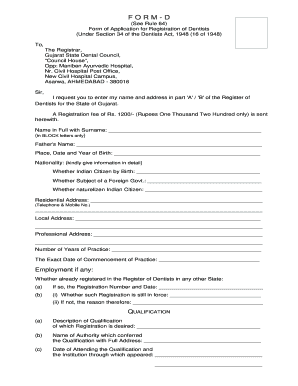 Gujarat State Dental Council  Form