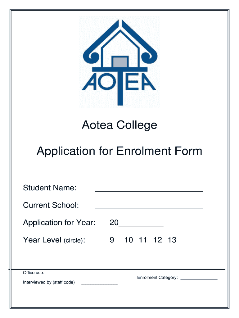 Aotea College Enrolment  Form