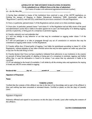 Vit Hostel Affidavit  Form