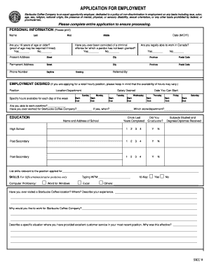 Starbucks Application Canada Working 09 05doc Oakbay Public Sd61 Bc  Form