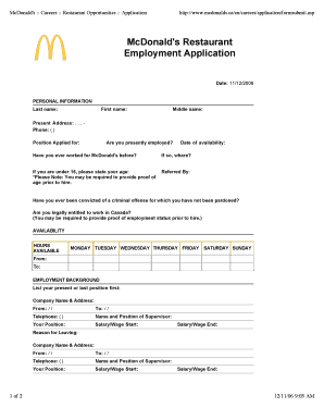 McDonalds Restaurant Employment Application Oakbay Public Sd61 Bc  Form