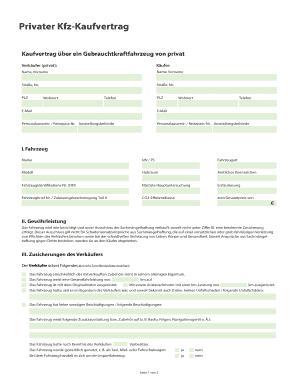 Kaufvertrag Ber Ein Gebrauchtkraftfahrzeug Von Privat  Form