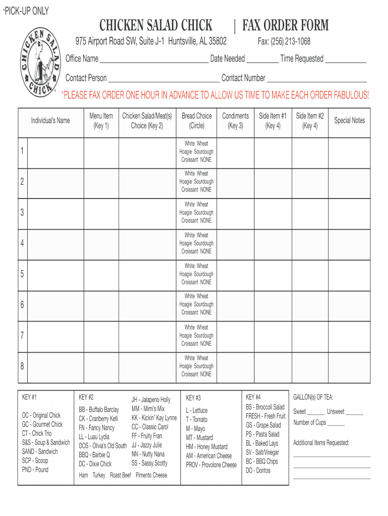 Chicken Salad Chick Fax Order Form