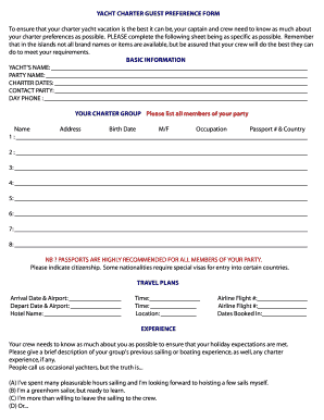 Below Deck Preference Sheet Template  Form