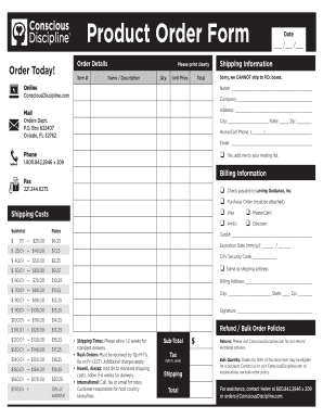 Information on a Product Order Form