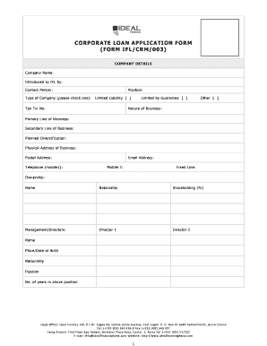 CORPORATE LOAN APPLICATION FORM FORM IFLCRM003