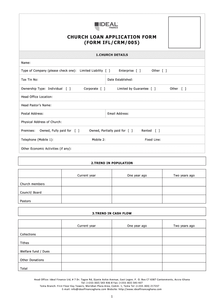 CHURCH LOAN APPLICATION FORM FORM IFLCRM005