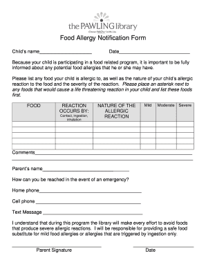 Allergy Notification Form