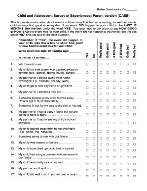 Teenage Questionnaire  Form