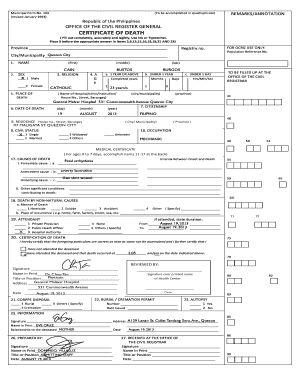 103 Revised January to Be Accomplished in Quadruplicate REMARKSANNOTATION Republic of the Philippines OFFICE of the CIVIL REGIST  Form