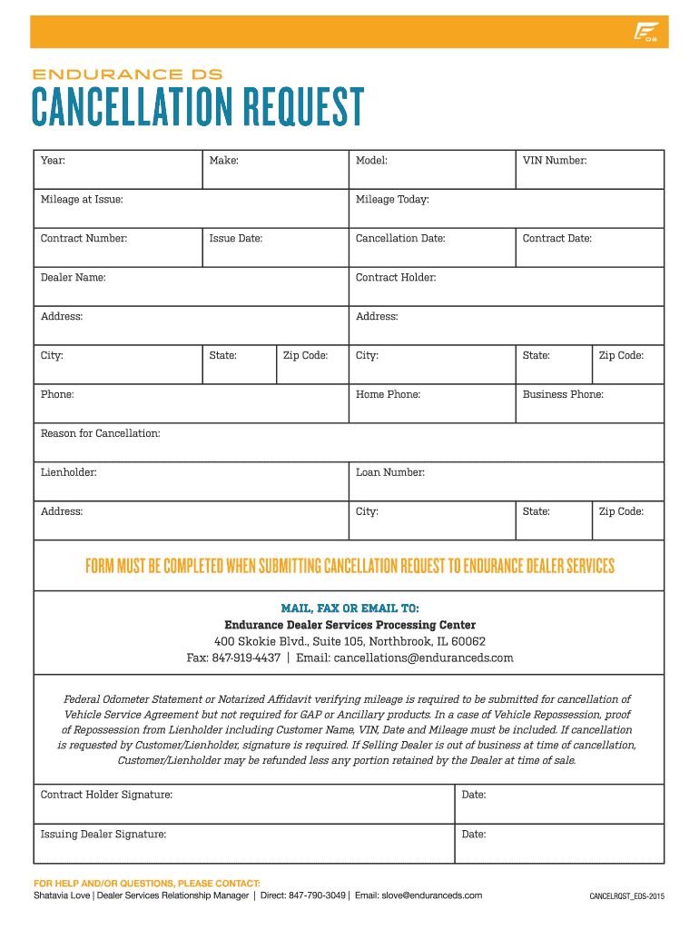  Endurance Cancellation Form 2015-2024