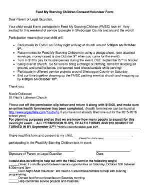 Feed My Starving Children ConsentVolunteer Form