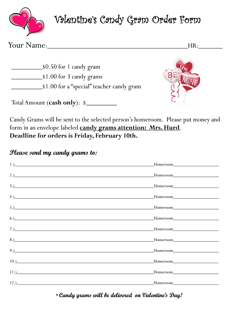 Candy Gram Order Form Template