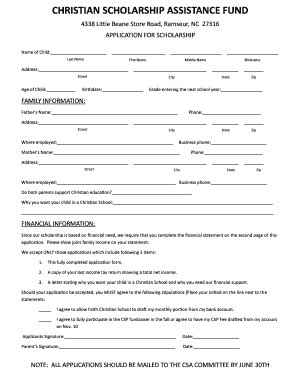 A Scholarship Application Form Faith Ministries, Ramseur, NC Faithramseur