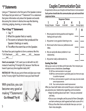 I Statements Couples Communication Quiz Wyofams  Form