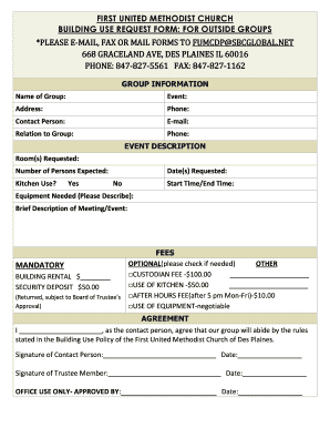 FIRST UNITED METHODIST CHURCH BUILDING USE REQUEST FORM Fumcdp