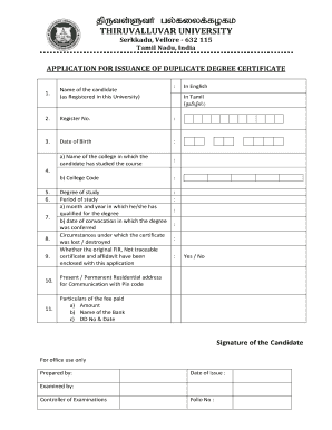 Thiruvalluvar University Degree Certificate Download  Form