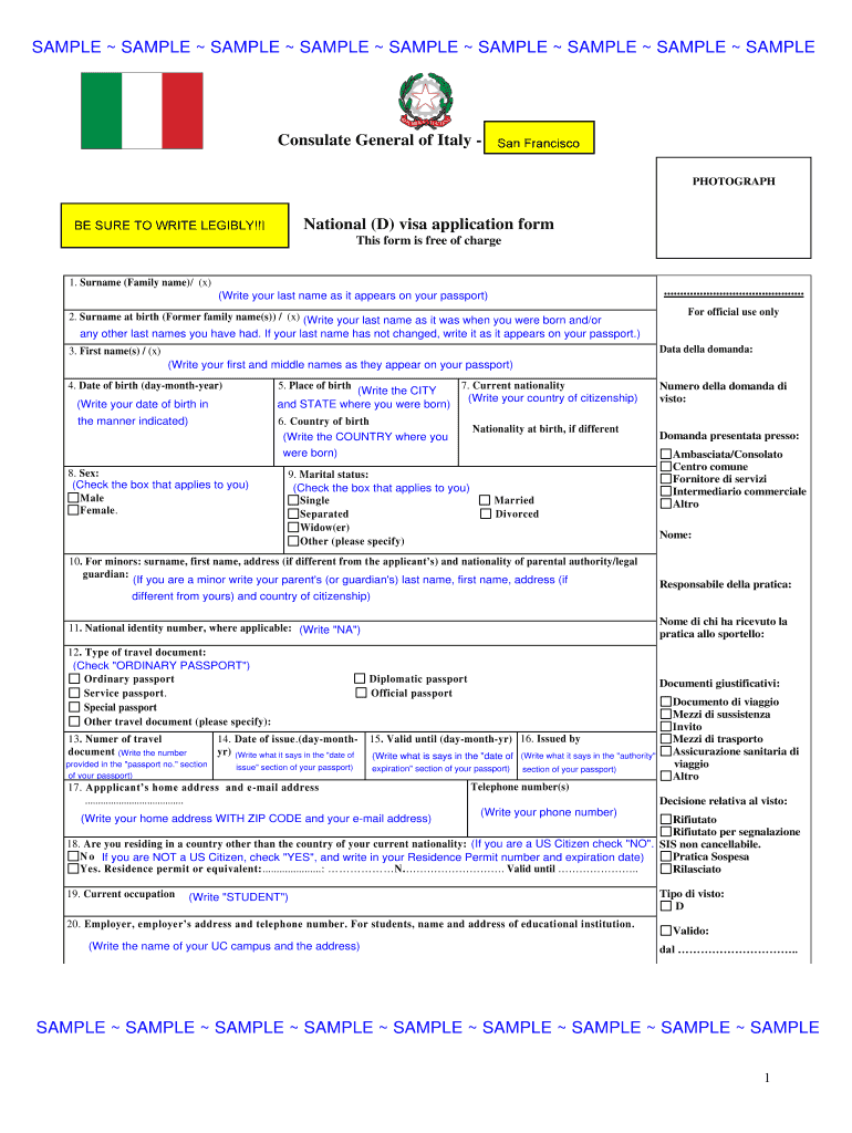 D Visa Application Form