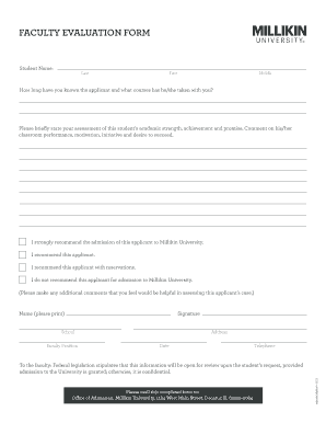 Faculty Evaluation Form Millikin University Millikin