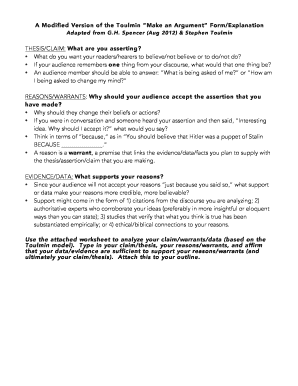 Toulmin Model Worksheet PDF  Form