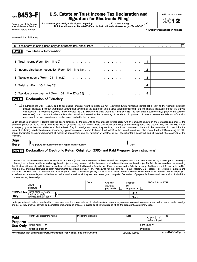  Form 8453 F  Internal Revenue Service  Irs 2012