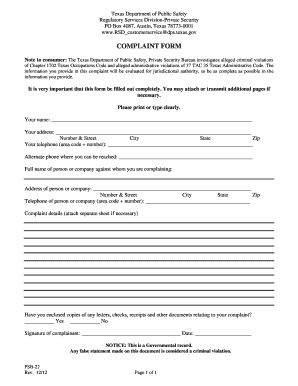 Psb 22 Complaint Form