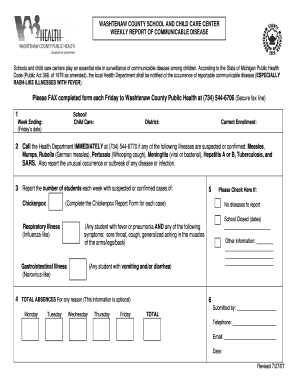 Weekly Report of Communicable Disease Washtenaw County Ewashtenaw  Form