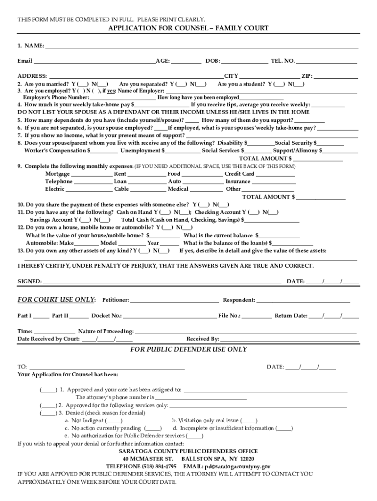 Saratoga County Public Defender  Form