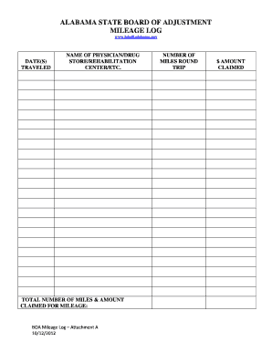 Mileage Log  Form