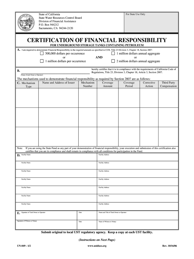  Certificate of Financial Responsibility Cers 2006-2024