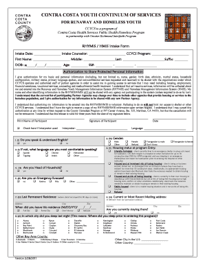 Intake Form for Youth