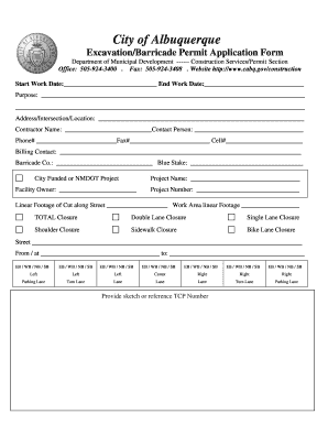 City of Albuquerque ExcavationBarricade Permit Application Form Cabq