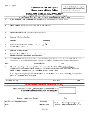  Firearms Dealer Registration Virginia State Police 2007