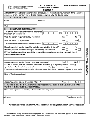 PATS SPECIALIST CERTIFICATION FORM SECTION a PATS Wacountry Health Wa Gov