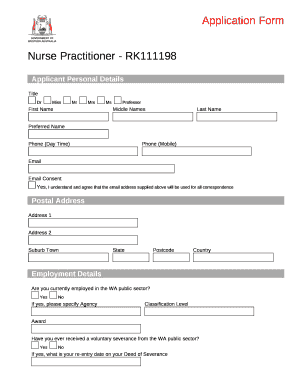 Nurse Practitioner Job Application Form