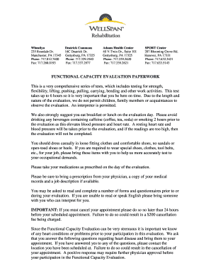 Functional Capacity Evaluation Form WellSpan Health Wellspan