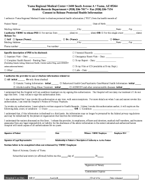 Yuma Medical Center Medical Records  Form